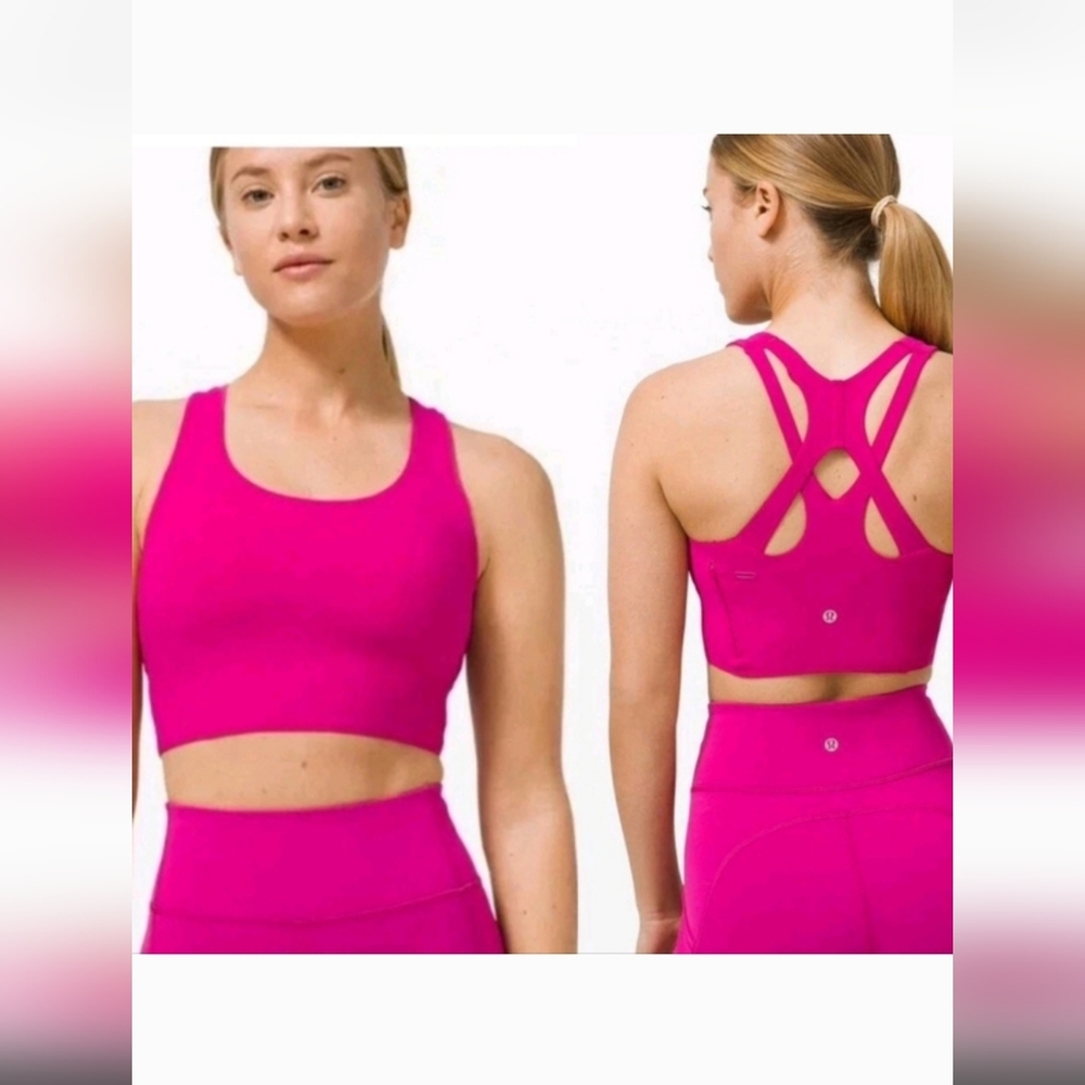 lululemon Pink Strappy Back Sports Bra w/ Side Zip Pocket Fits Size 6/Sm